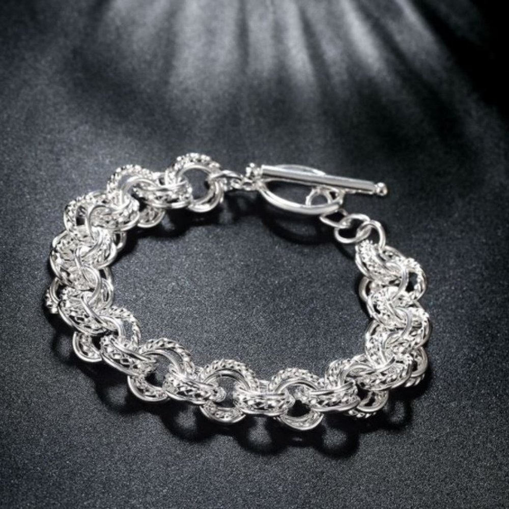 925 Sterling Silver Chain Link Toggle Bracelet_2